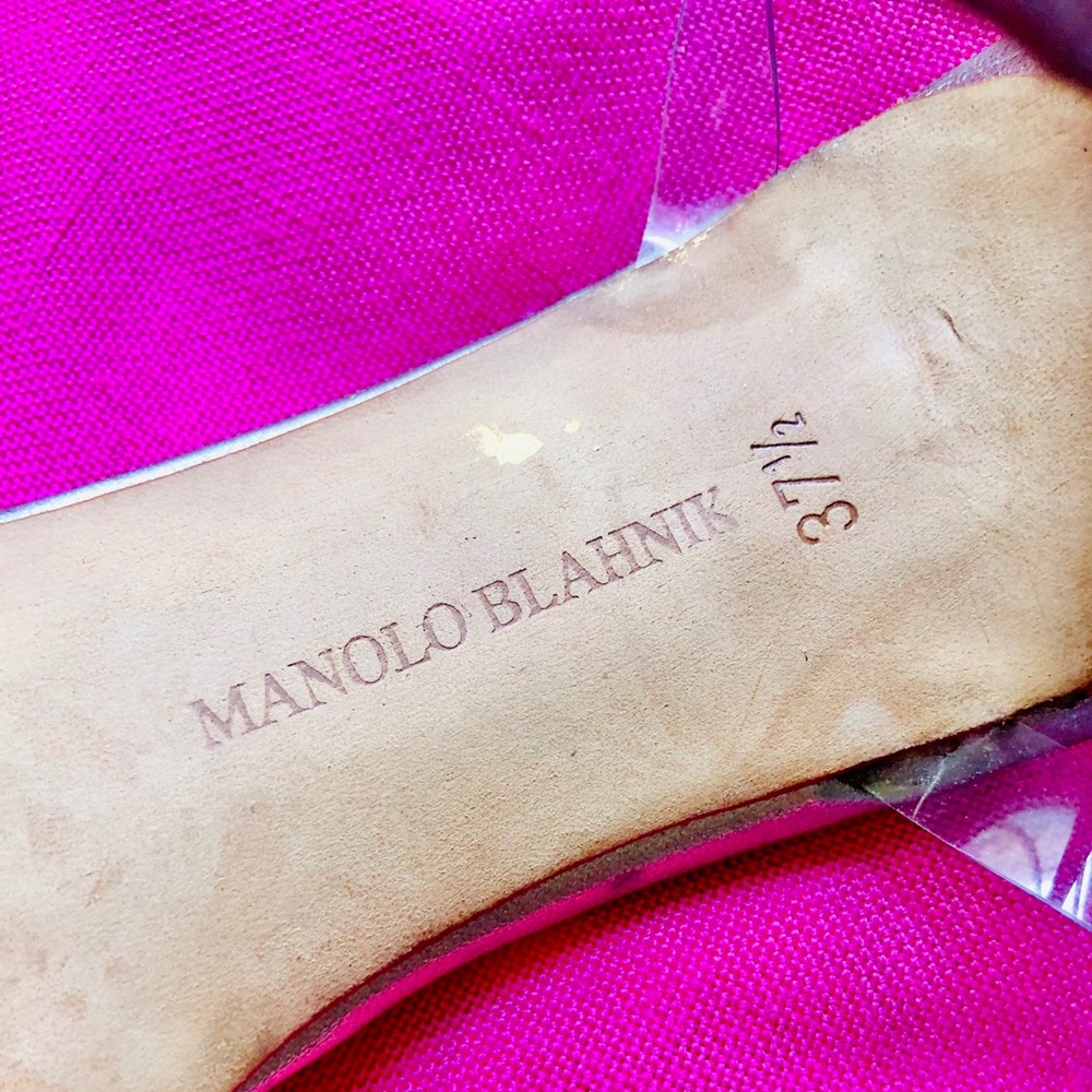 Manolo Blahnik Pewter Sandals with Clear Straps - Picture 3 of 16